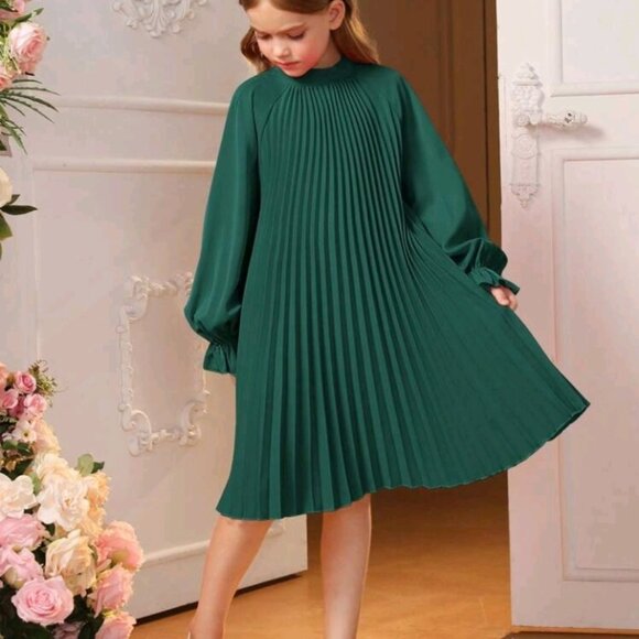 Flare Sleeve Back Tie Pleated Dress - Picture 3 of 7